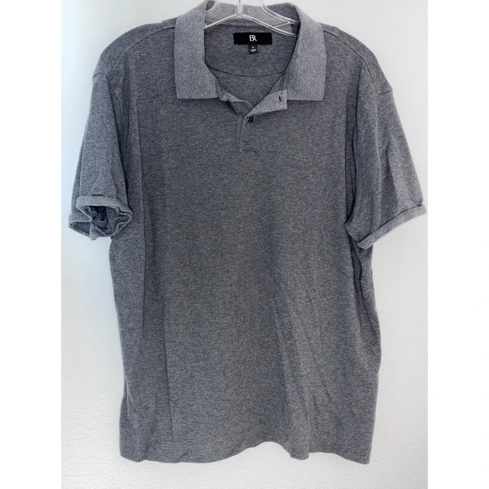 Banana Republic Mens‎ Large Gray Heather Short Sleeve Pique Polo Shirt